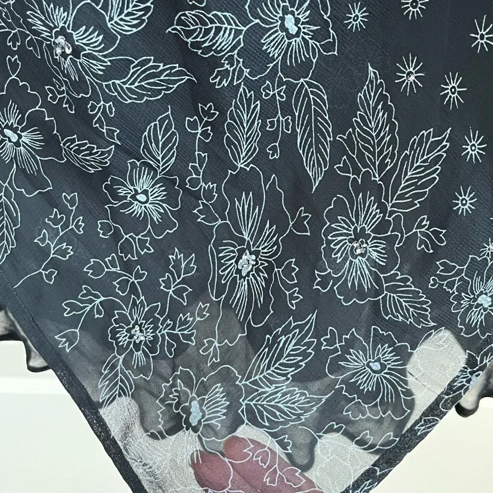 Vintage CDC Black Floral Maxi Dress Beaded Chiffon Dark Fairycore 10 Romantic - Picture 5 of 15